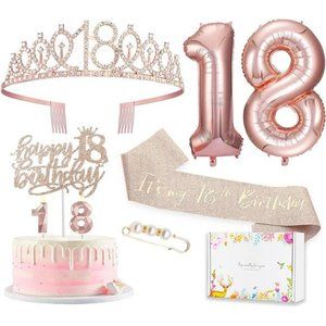 8pcs 18th birthday decorations Girls Including 18th Happy Birthday Cake Toppers